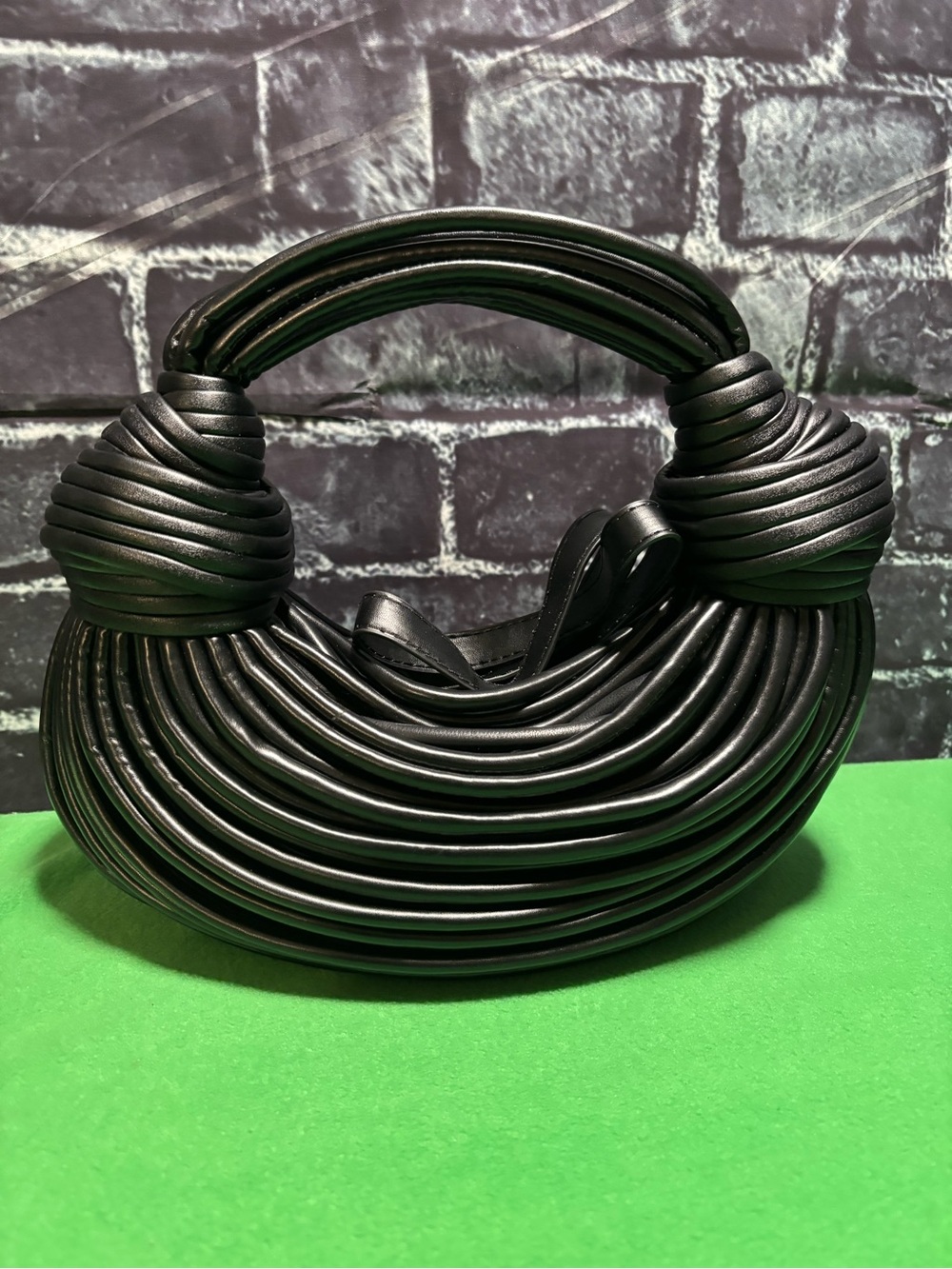 Black Sculptural Handle spaghetti handBag